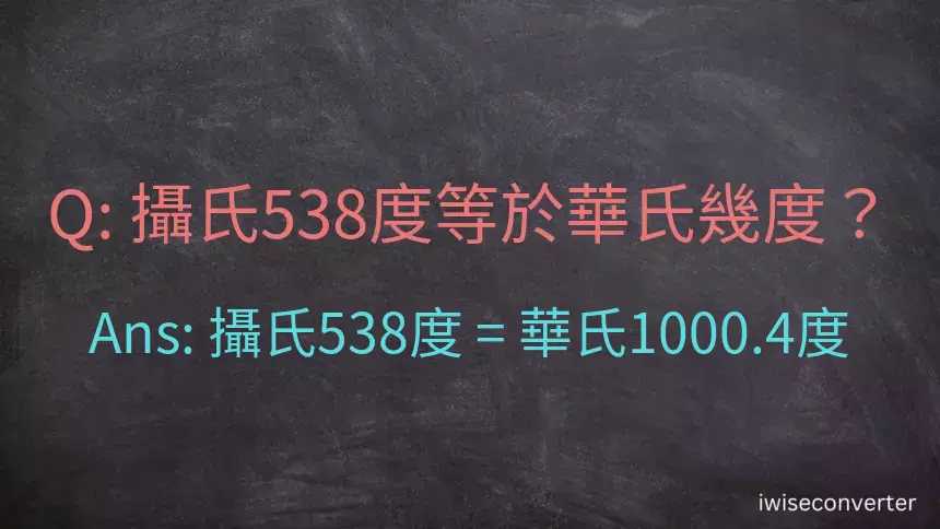 攝氏538度等於華氏幾度？